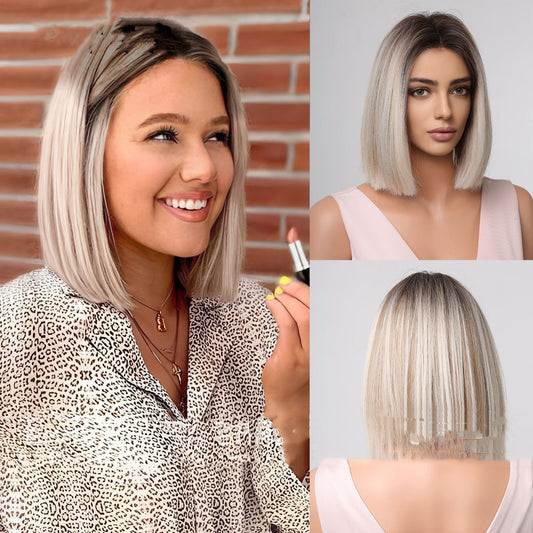 Hair Wig With Short Straight Grey Hair In The Middle